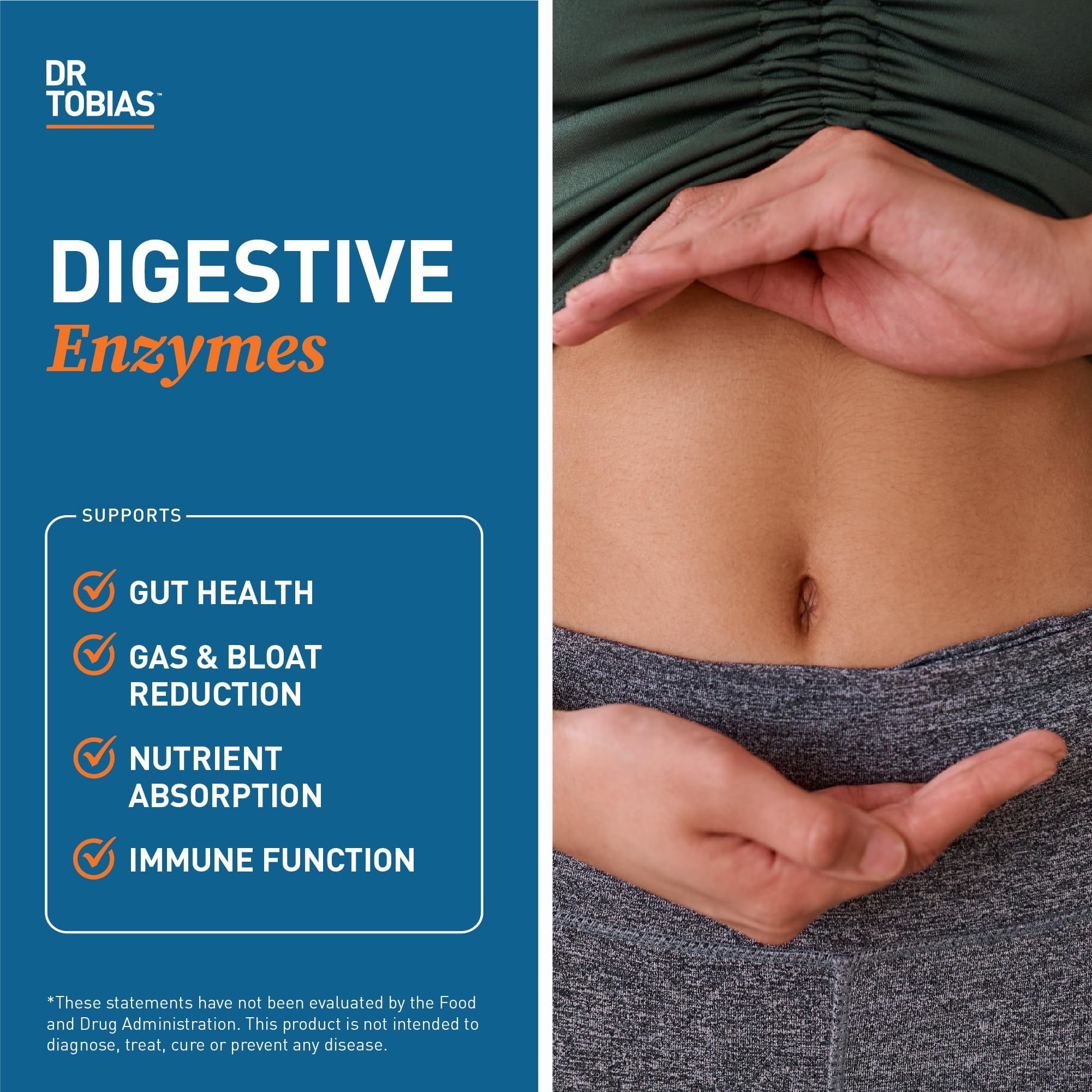 Dr. Tobias Digestive Enzymes: etiqueta frontal que destaca la lista de enzimas.