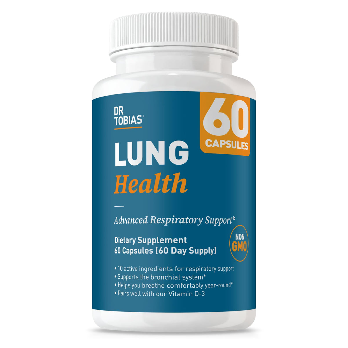 Dr. Tobías Salud Pulmonar, botella para uso diario y apoyo respiratorio.