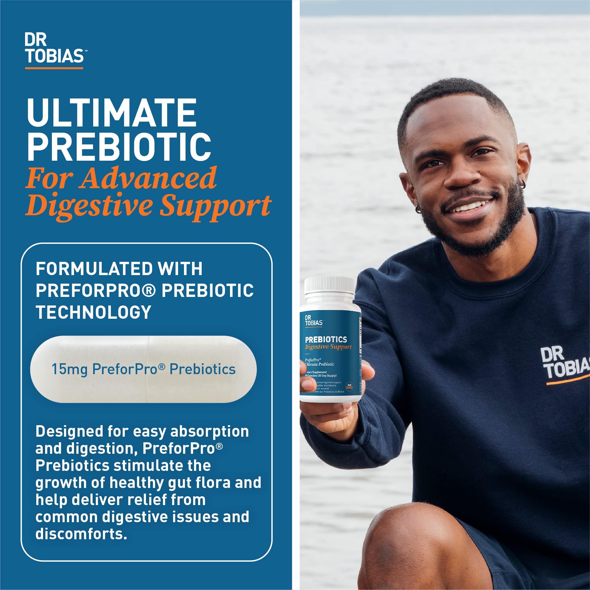 Dr. Tobias Prebiotics: etiqueta frontal destacando PreforPro