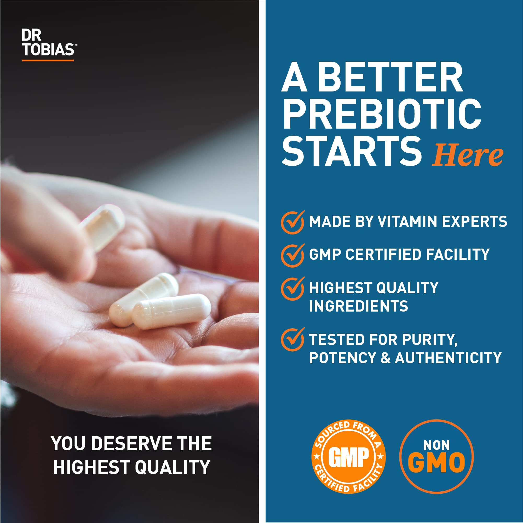 Dr. Tobias Prebiotics uso diario para salud digestiva estable.