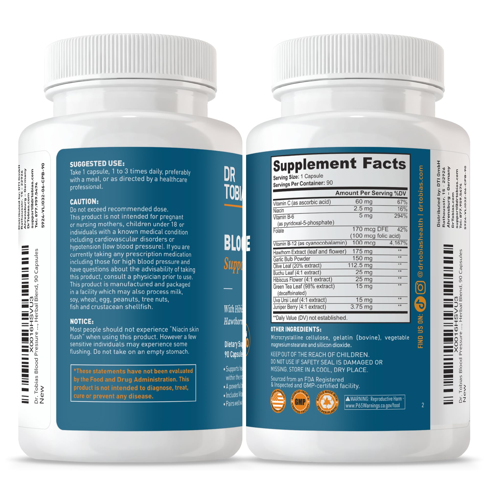 Dr. Tobias vitaminas C, B6 y B12 para apoyo metabólico general.