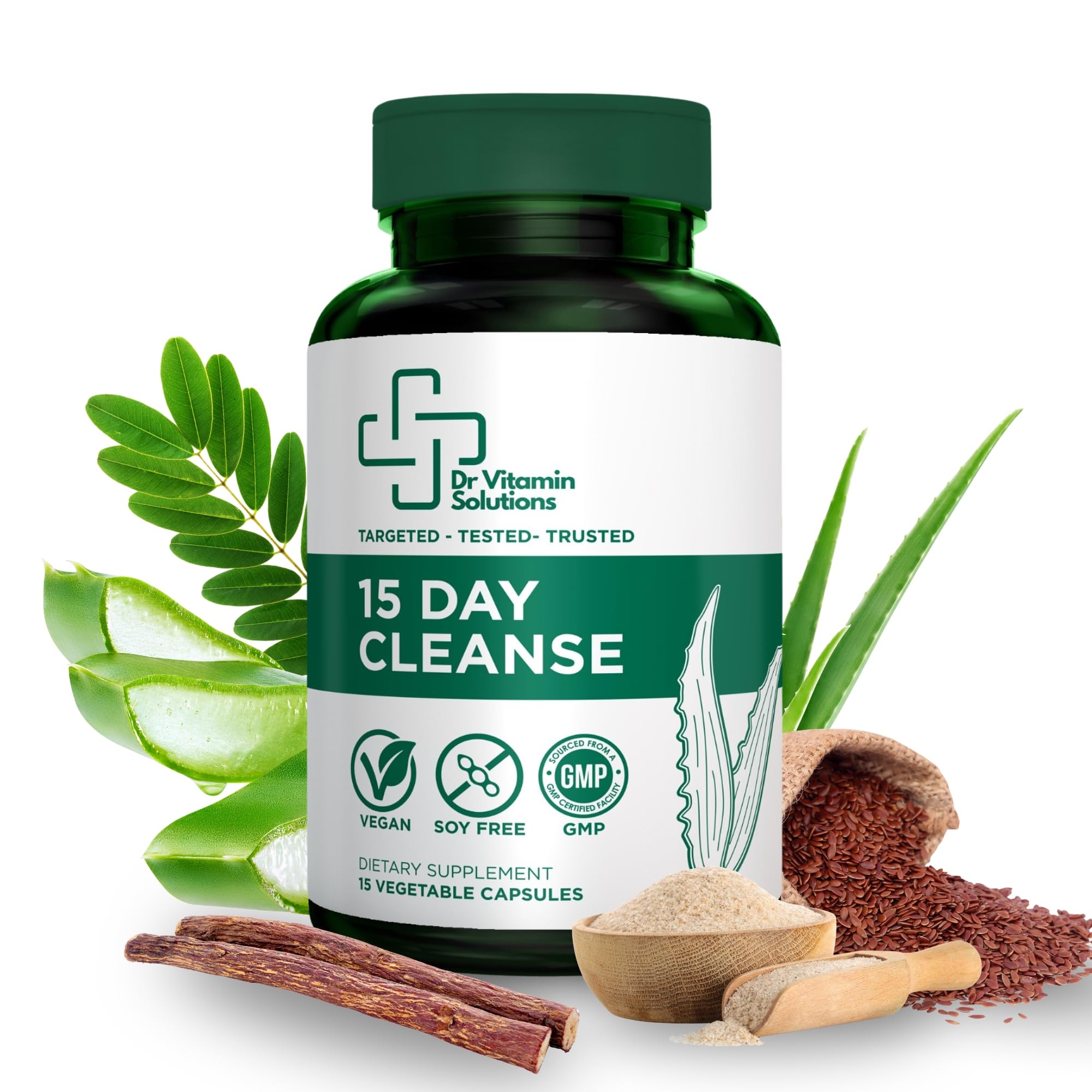 DR VITAMIN SOLUTIONS 15 Días Cleanse: botella de cápsulas para apoyo digestivo diario.