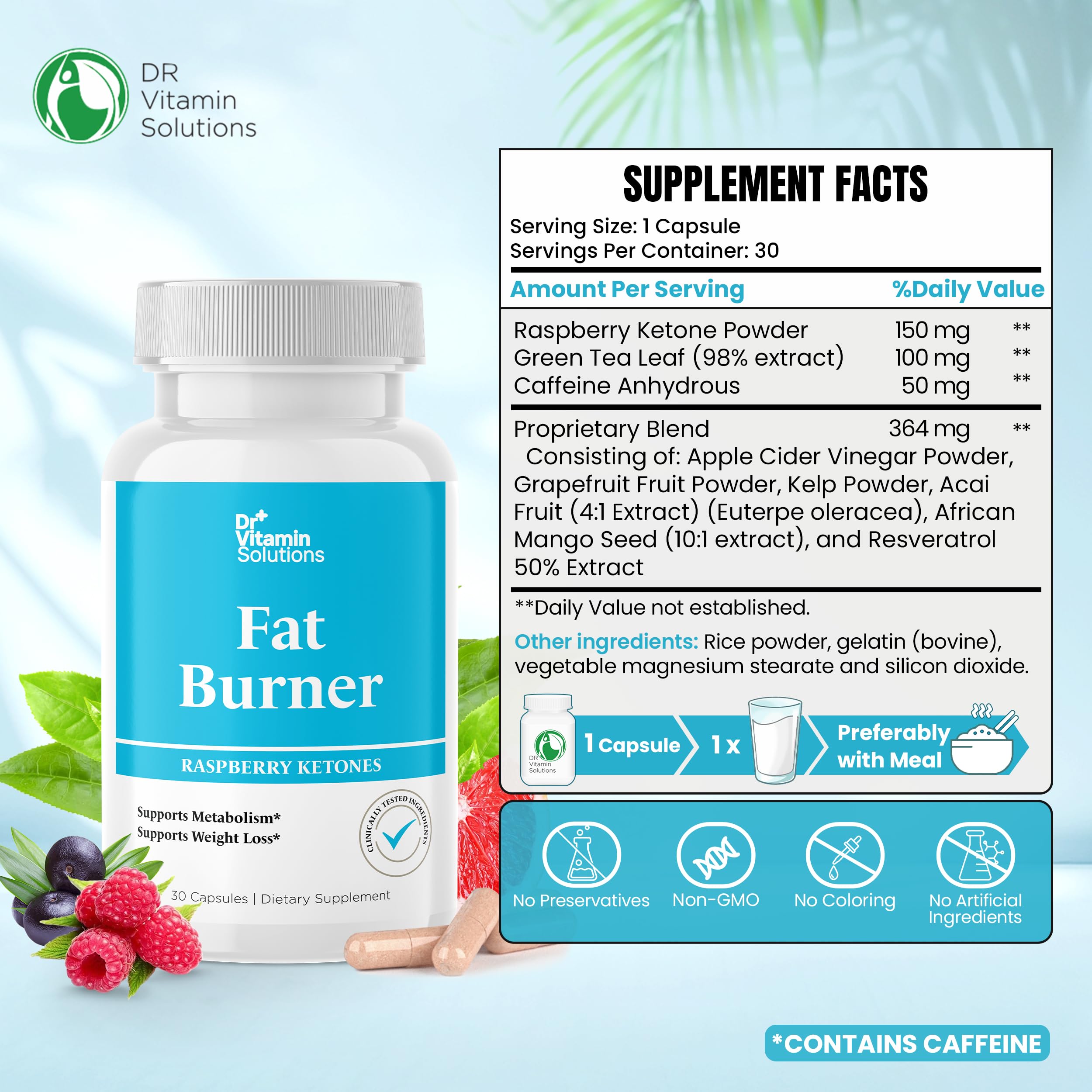 DR VITAMIN SOLUTIONS Fat Burner — etiqueta de ingredientes para decisiones informadas.