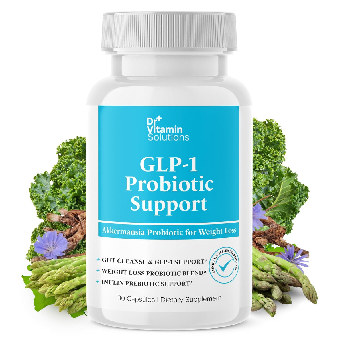 DR VITAMIN SOLUTIONS GLP-1 probiótico, botella que sugiere saciedad.