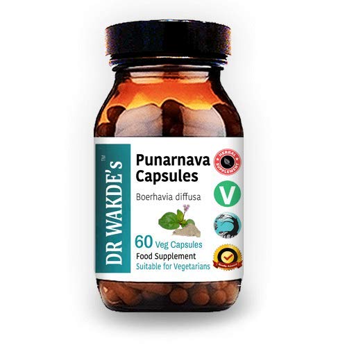 DR WAKDE'S Punarnava cápsulas: frasco de 60 cápsulas vegetales para uso diario.