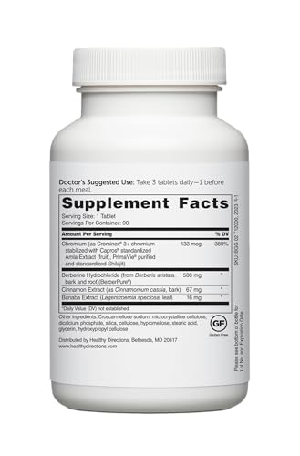 Dr. Whitaker Berberina GlucoGold en botella trasera con información de dosis.