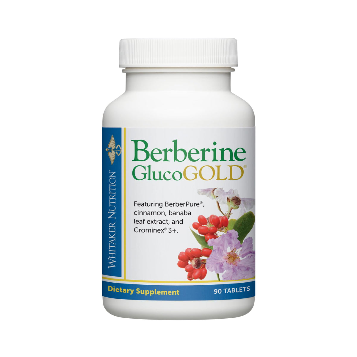 Dr. Whitaker Berberina GlucoGold en botella frontal para uso diario.