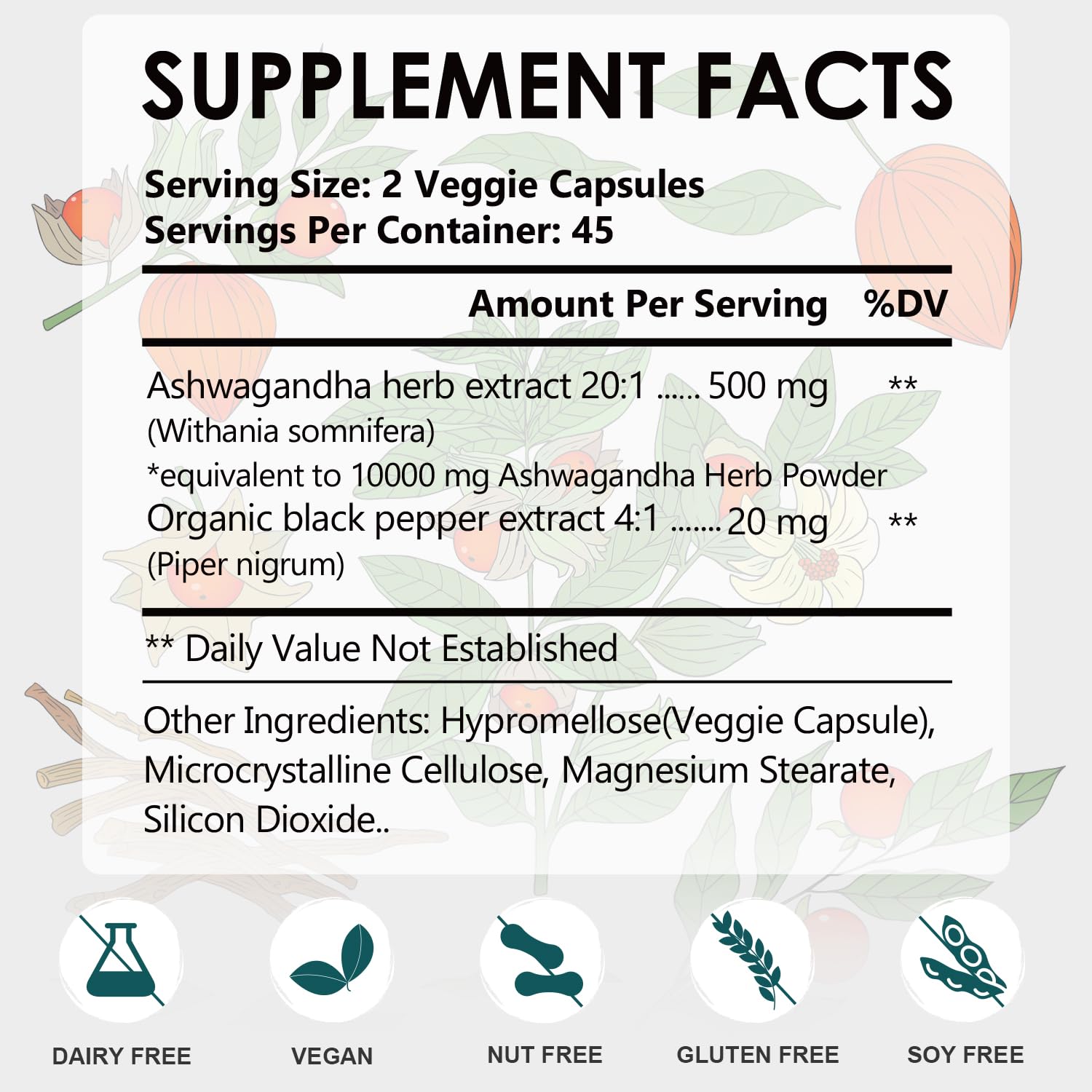 DR YES Ashwagandha Cápsulas 500 mg, etiqueta detallada, posible mejora de concentración diaria.