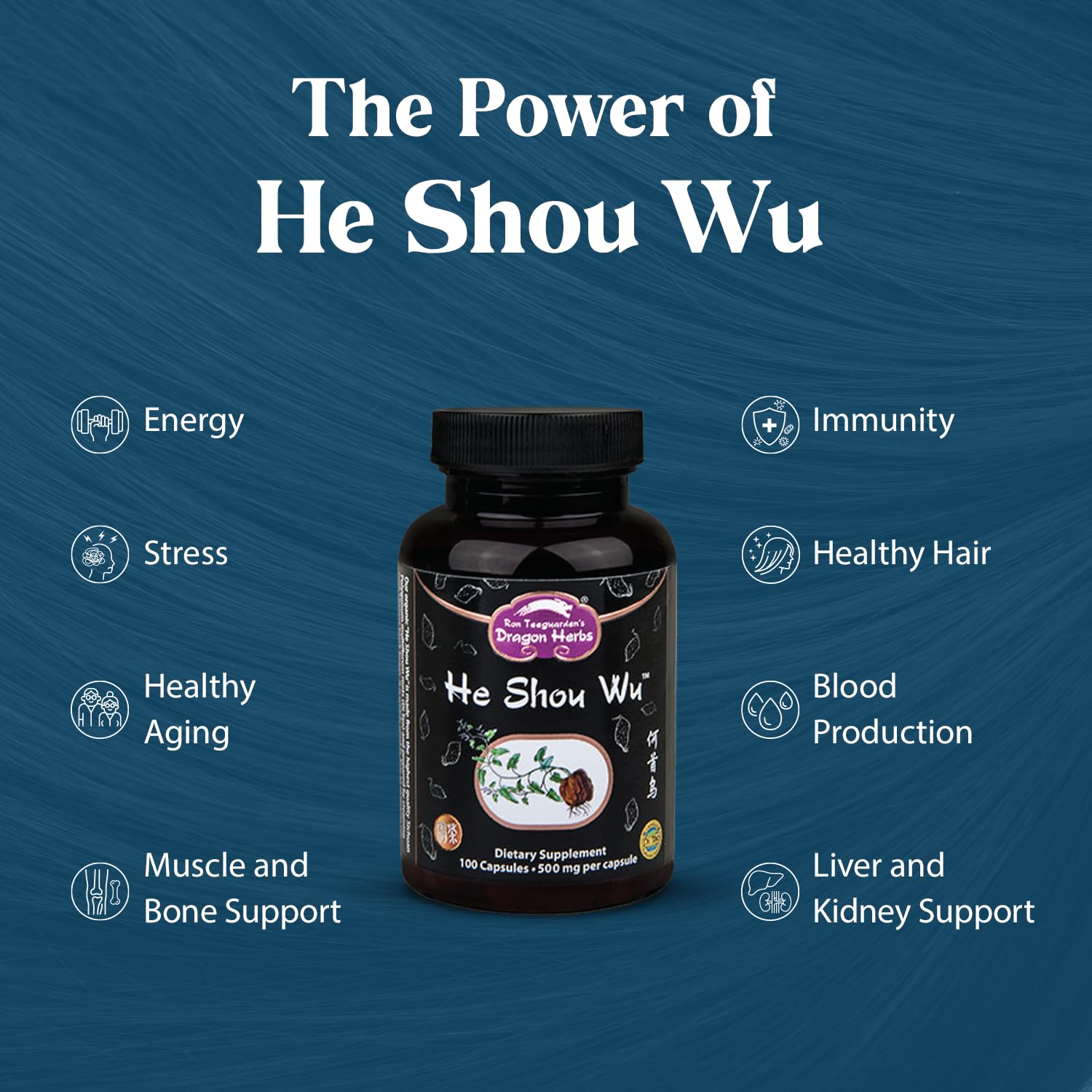 Dragon Herbs He Shou Wu, cápsulas de 500 mg para uso diario seguro
