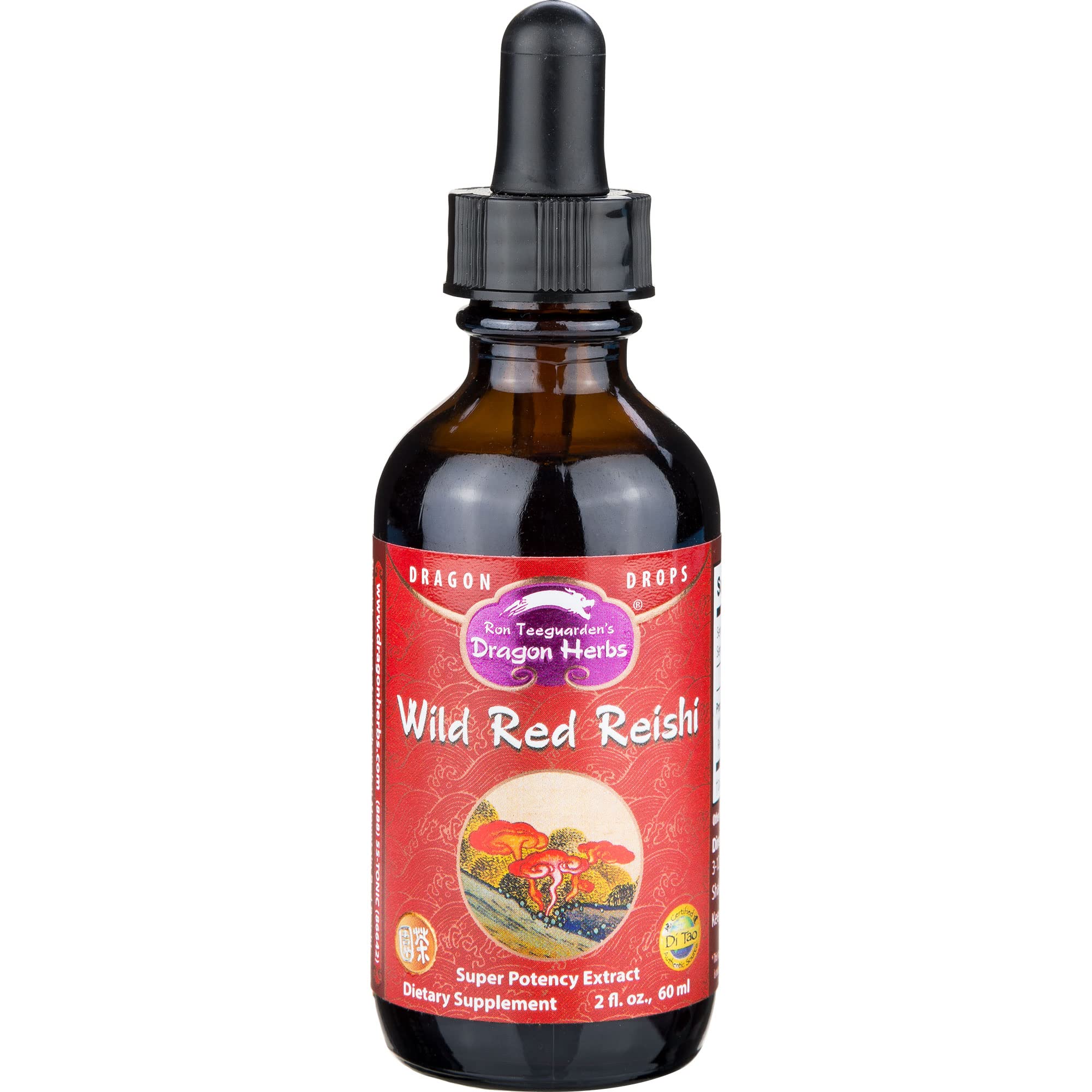 Dragon Herbs Wild Red Reishi Drops, frasco de 2 oz, apoyo al bienestar general.