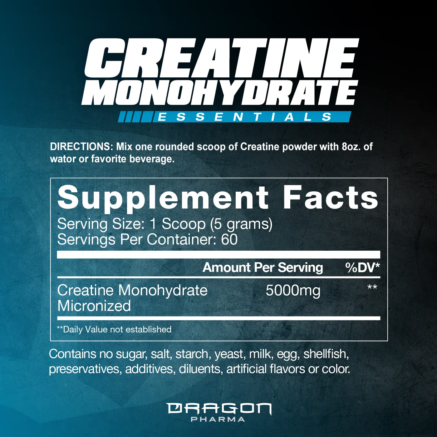 DRAGON PHARMA Creatina Monohidrato con cuchara medidora para dosis exactas.