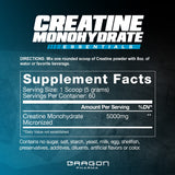 DRAGON PHARMA Creatina Monohidrato con cuchara medidora para dosis exactas.