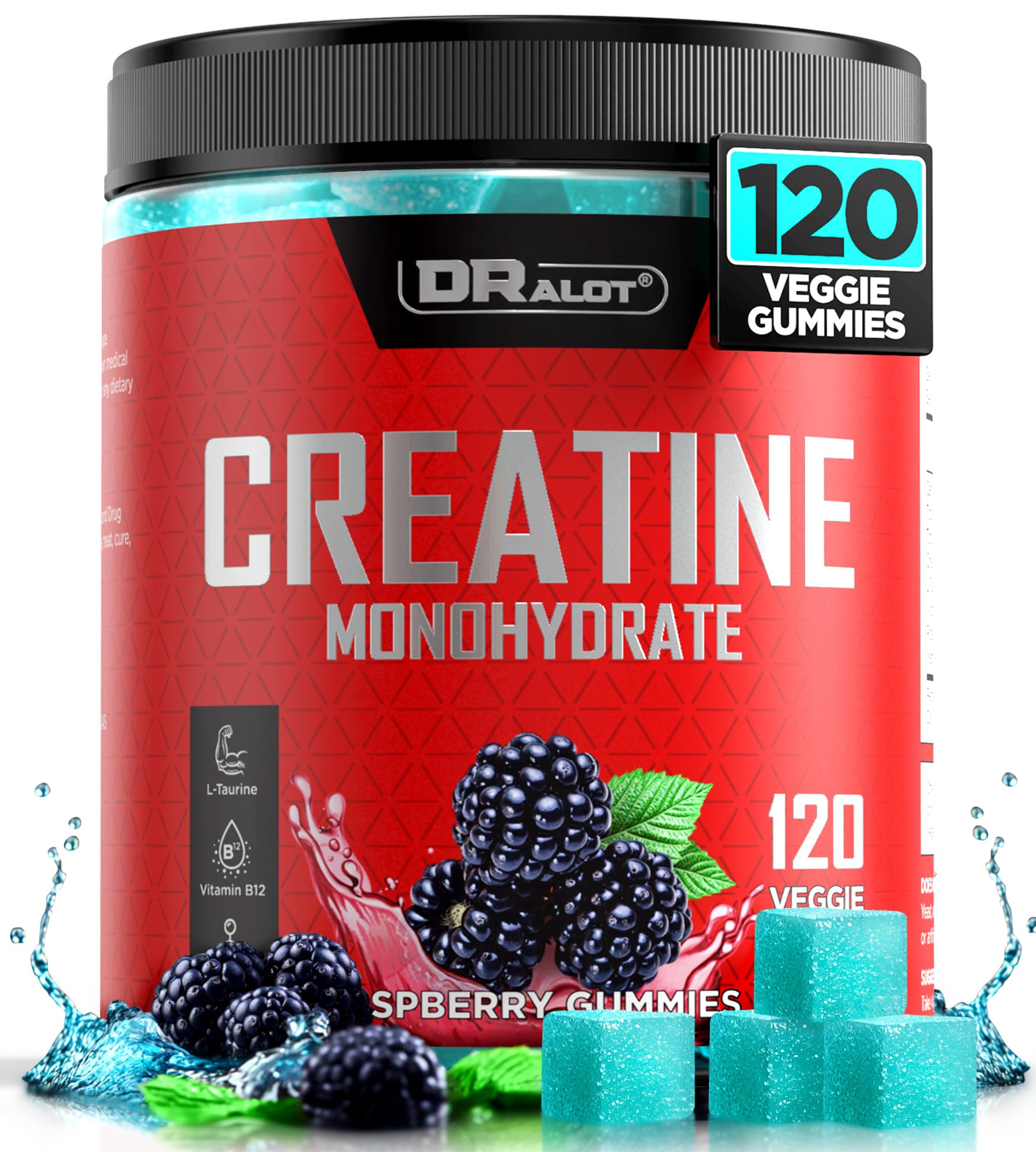 Gomitas de creatina Dralot, empaque compacto para llevar y usar en cualquier lugar.