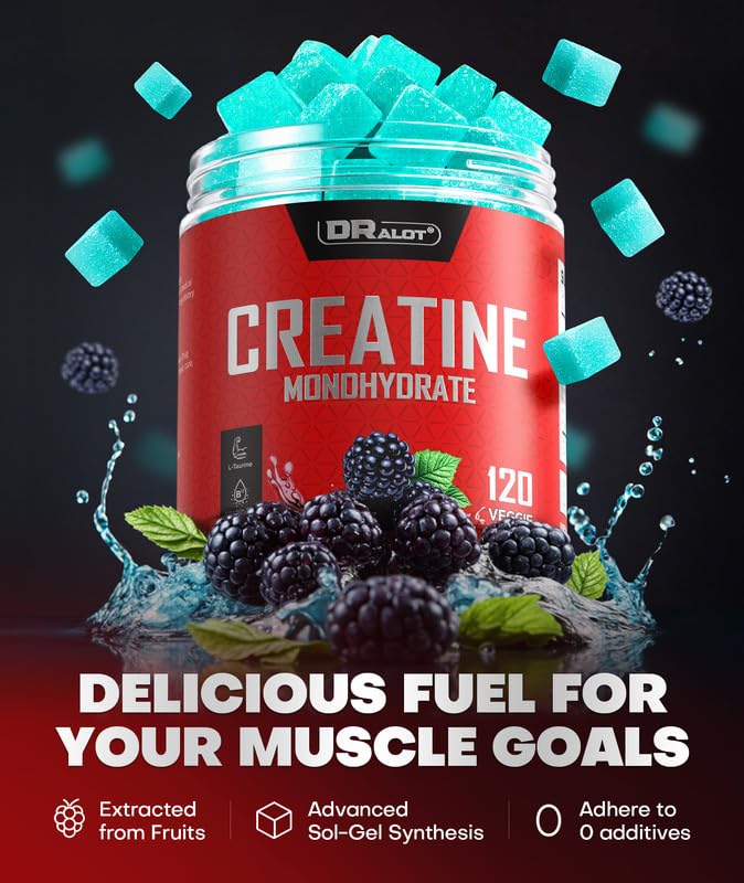 Gomitas de creatina Dralot, uso previo al entrenamiento sin necesidad de mezclar.