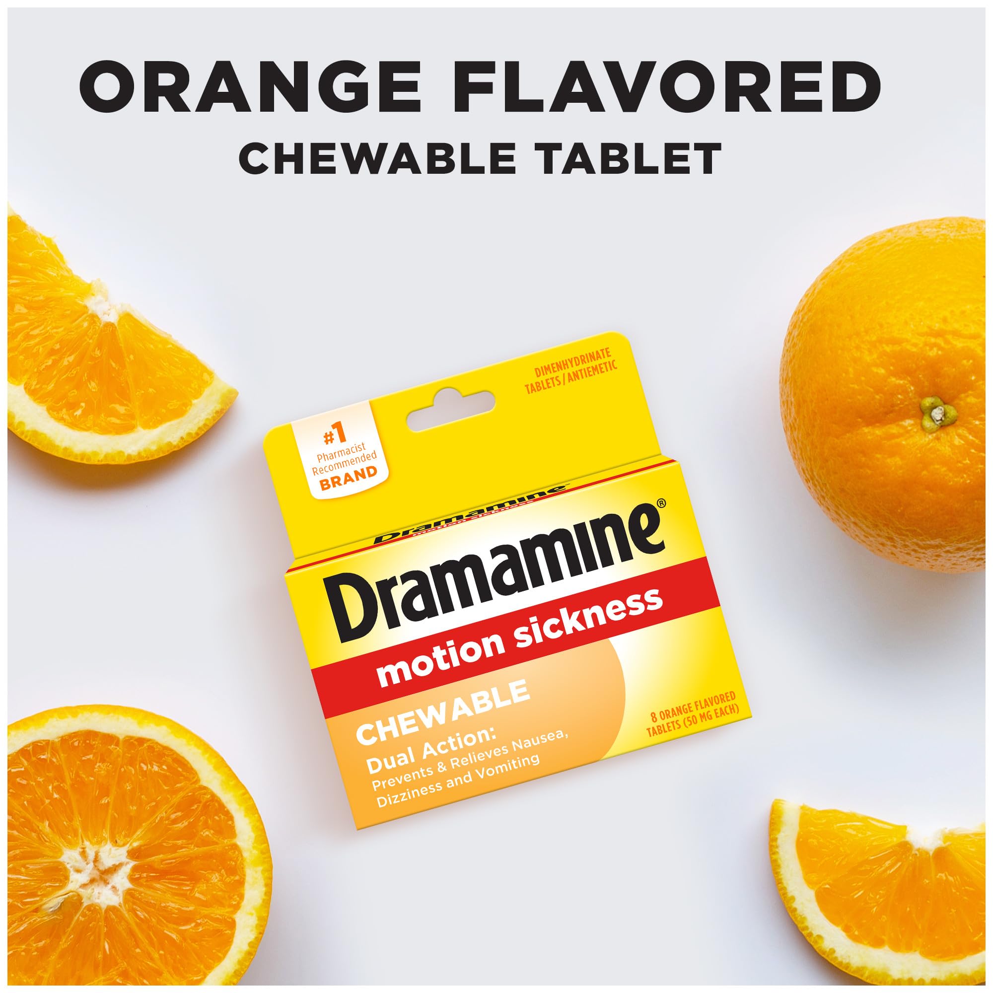 Dramamine envase compacto para mareo en cruceros y carreteras