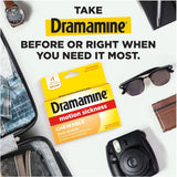 Dramamine, etiqueta de la botella con información clara.