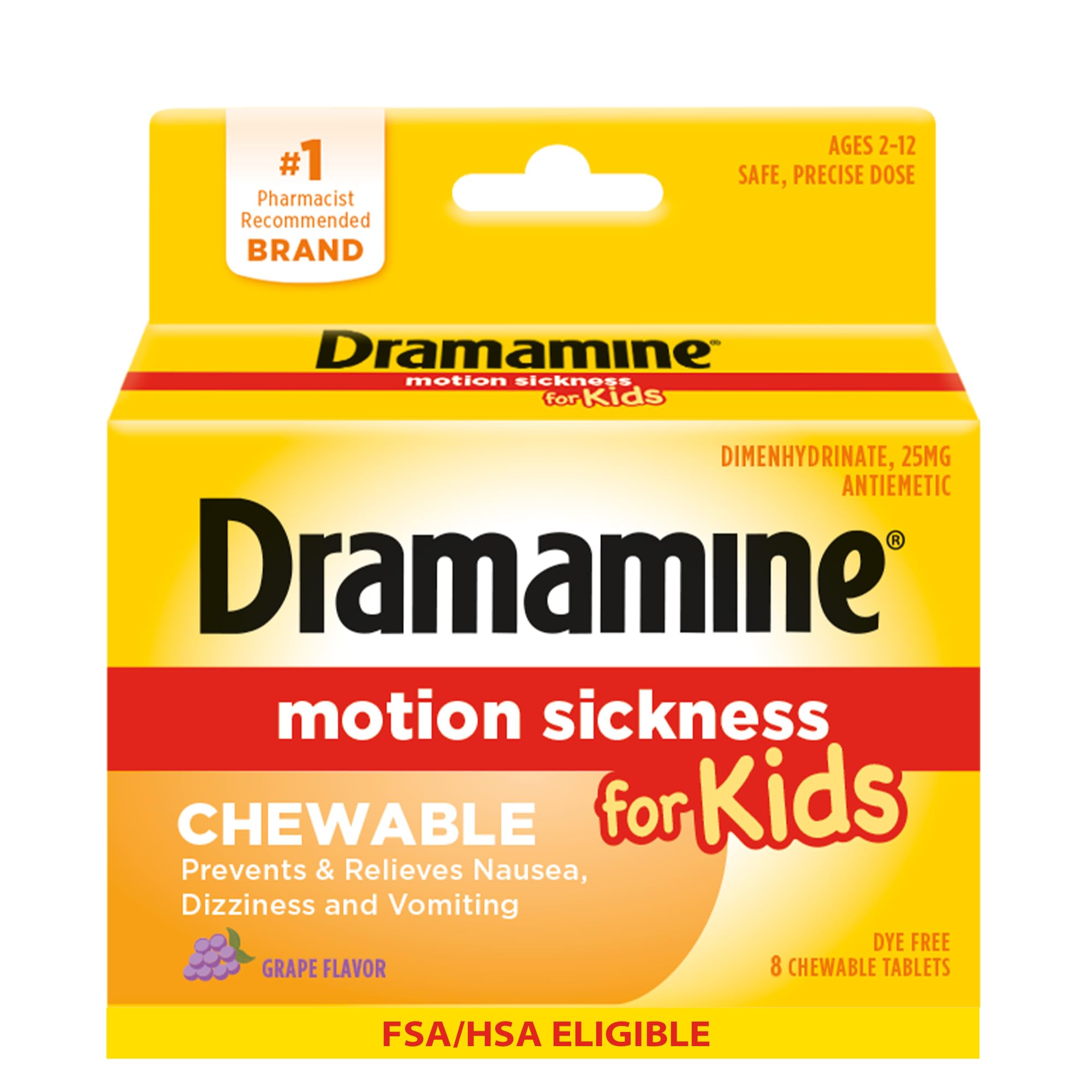 Dramamine Ninos tableta sabor uva para mareo en viajes