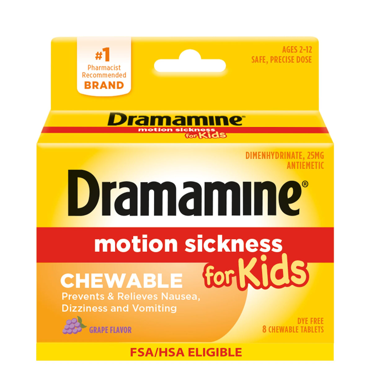 Dramamine Ninos tableta sabor uva para mareo en viajes