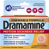 Dramamine tableta masticable para mareo, envase práctico para movilidad y viajes