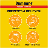 Dramamine tabletas masticables naranja para prevenir náuseas durante viajes