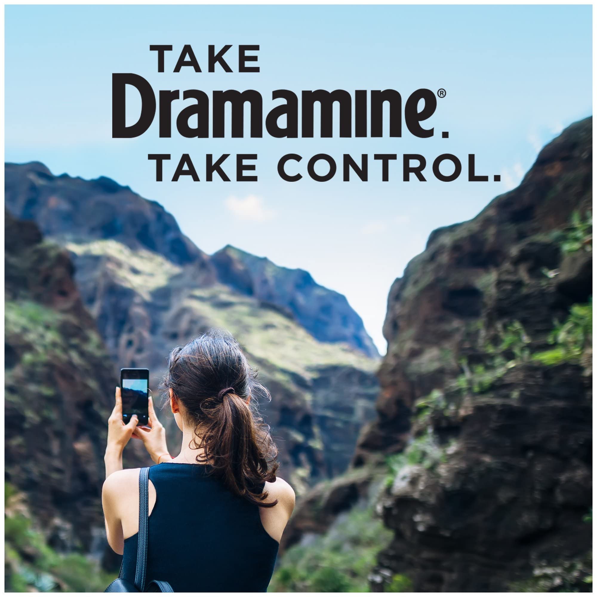 Dramamine tabletas masticables sabor naranja con textura suave.
