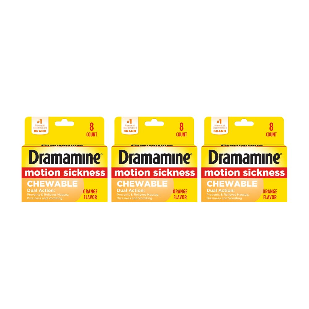 Dramamine tableta masticable de naranja lista para viaje para evitar náuseas.