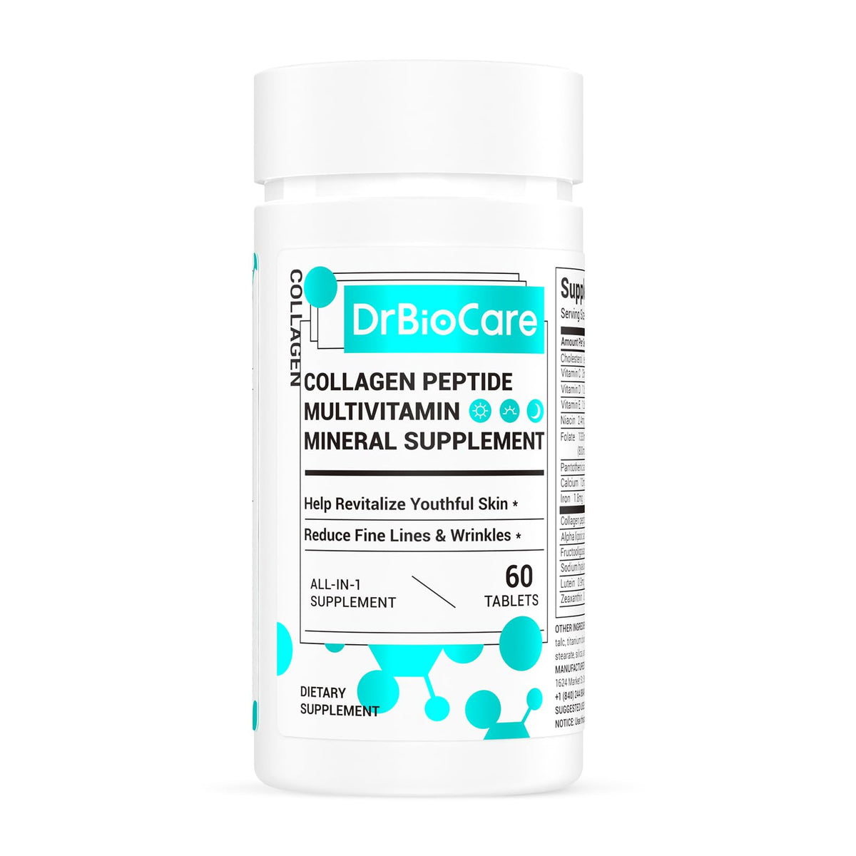 DrBioCare Colágeno Peptidos para mujeres, botella visible favorece piel hidratada
