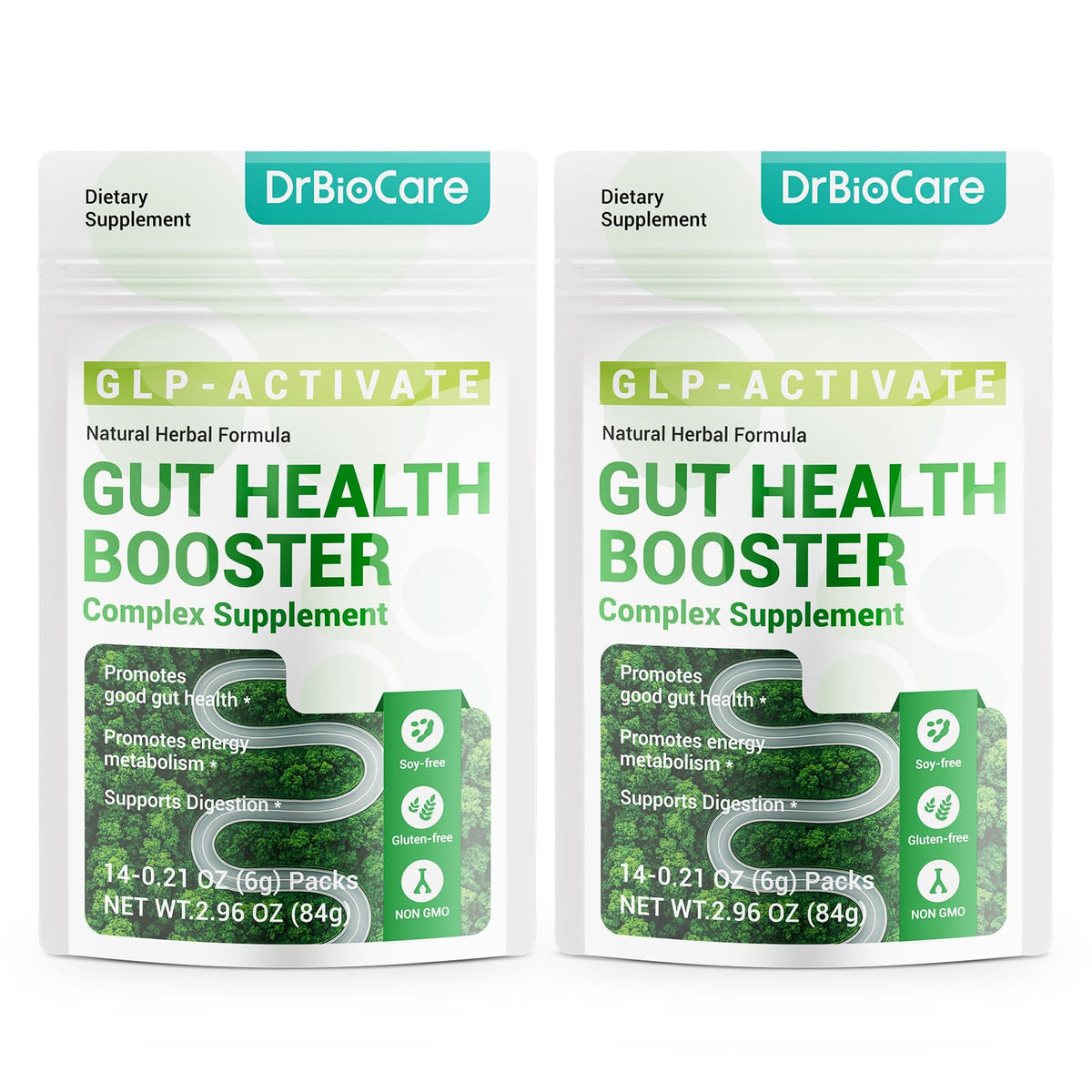 DrBioCare Gut Health Booster botella visible para uso diario de apoyo digestivo