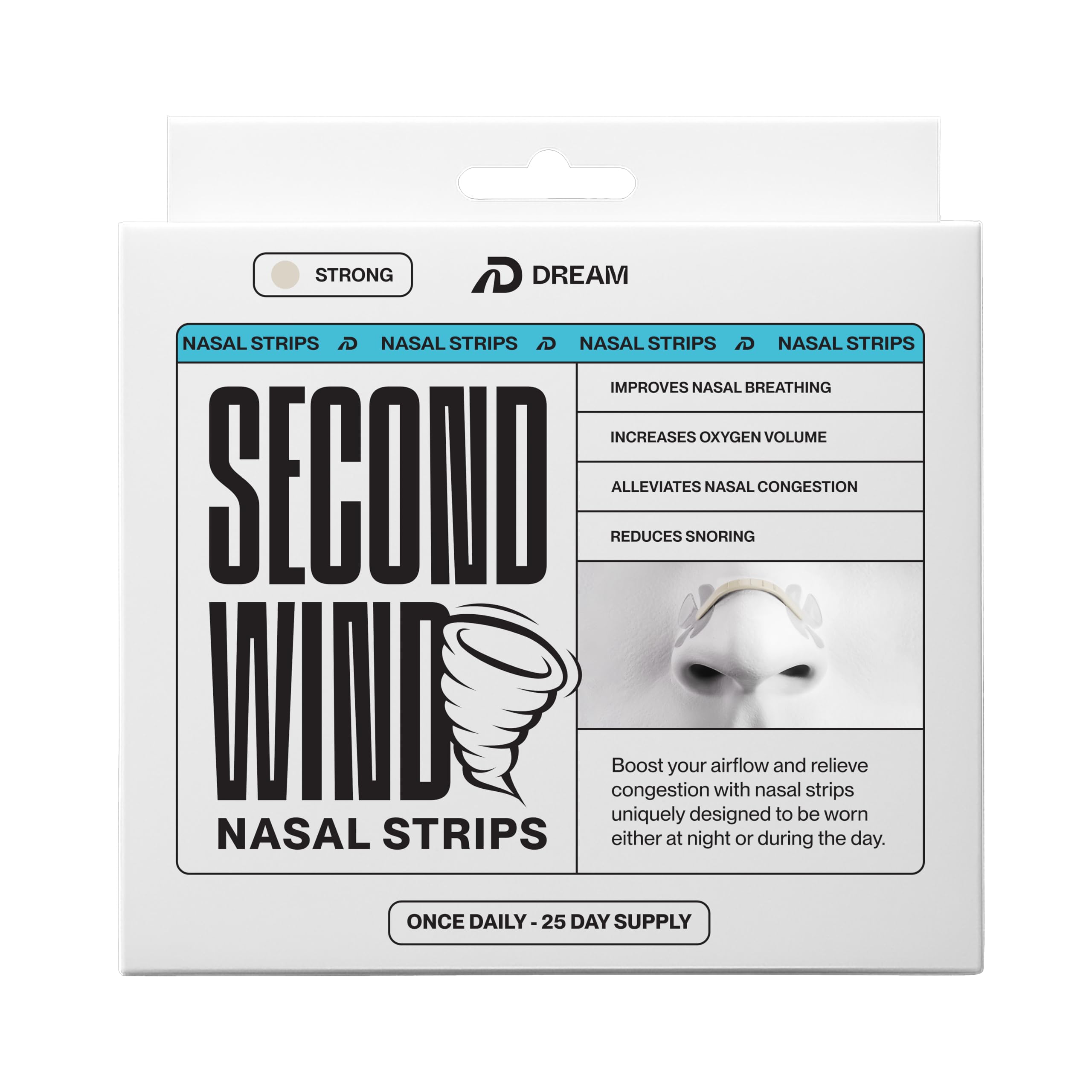 Dream Recovery Second Wind: envase de tiras nasales para uso diario y cómodo