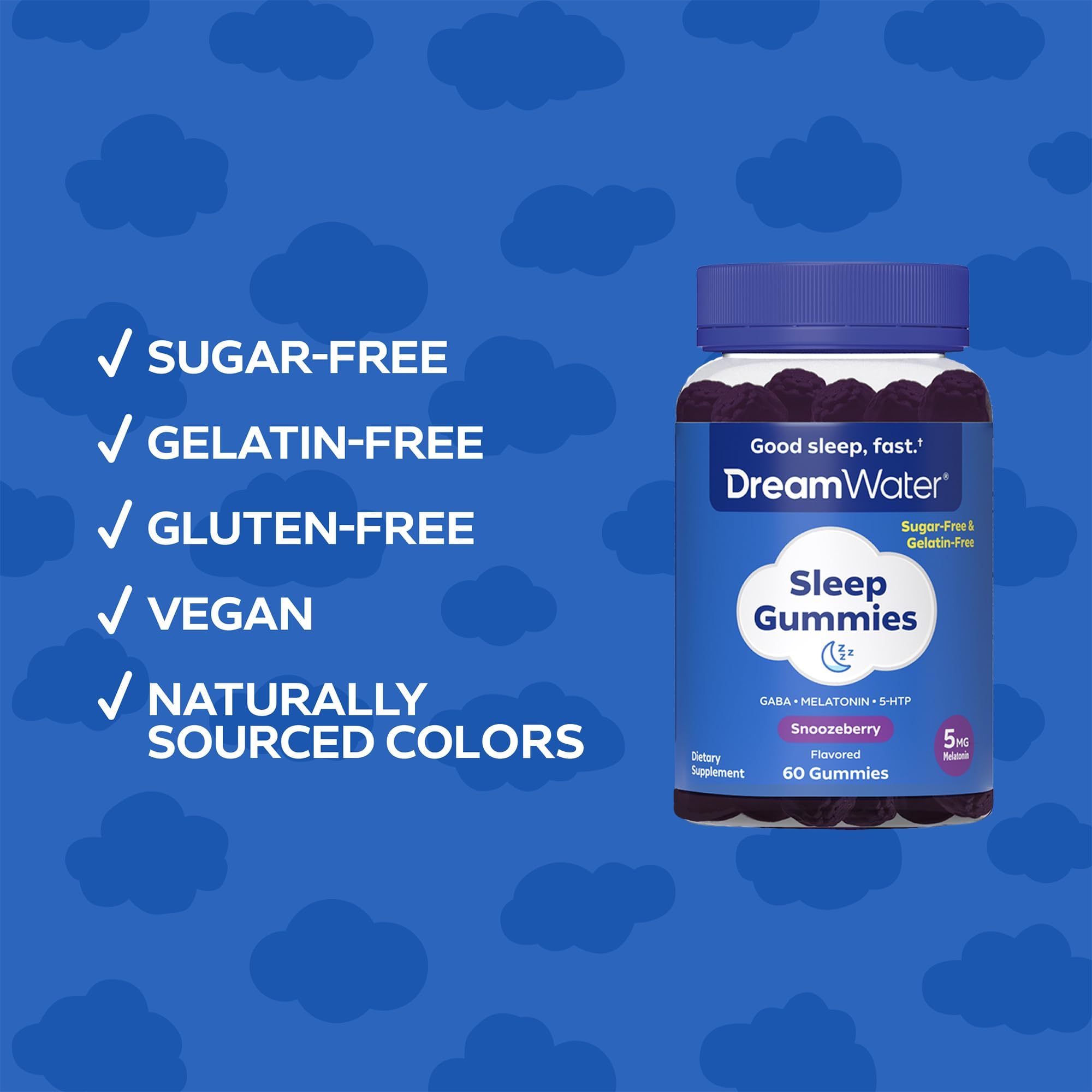 Dream Water Snoozeberry Gummies, empaque conveniente para llevar durante viajes.