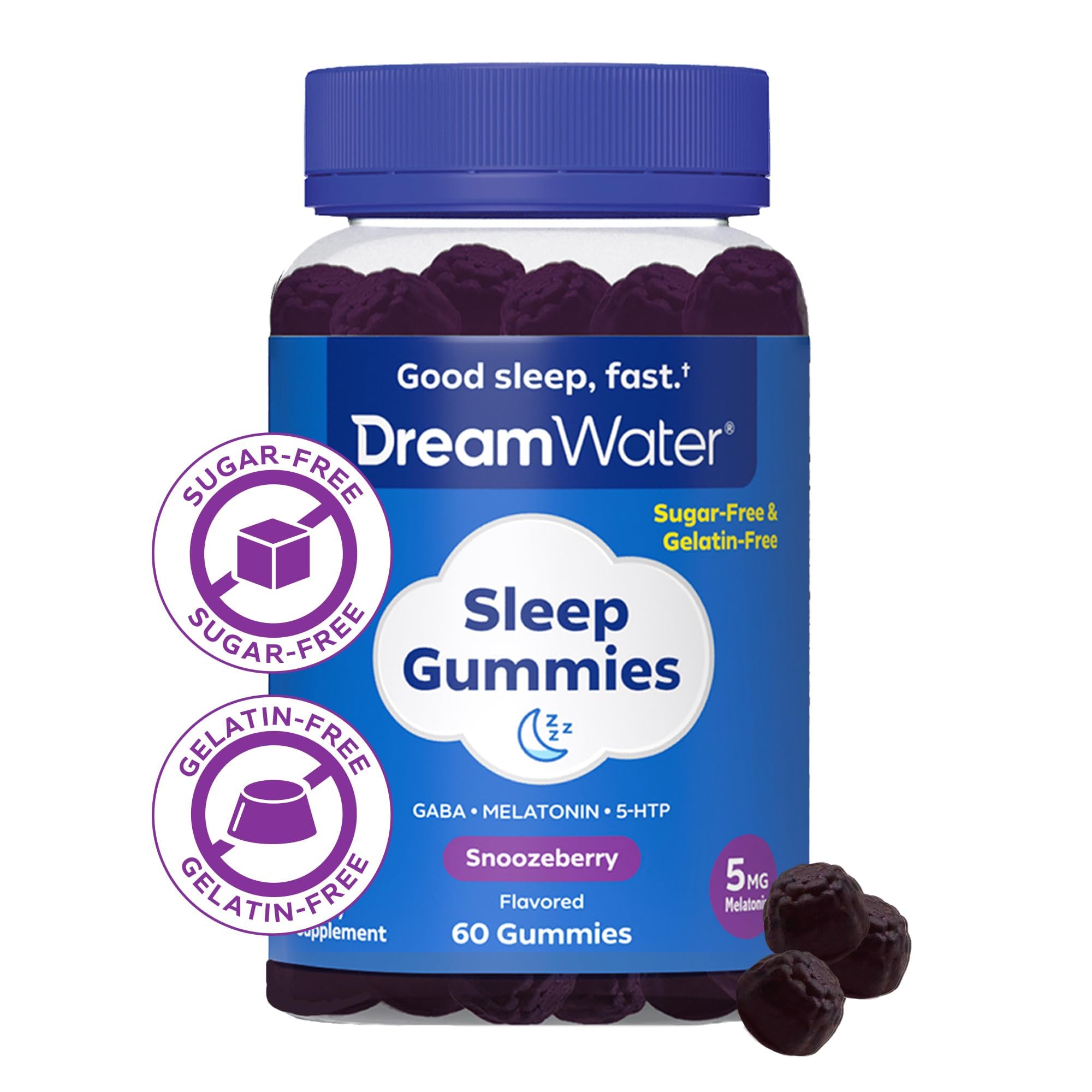 Dream Water Snoozeberry Gummies, uso nocturno rápido para dormir mejor.