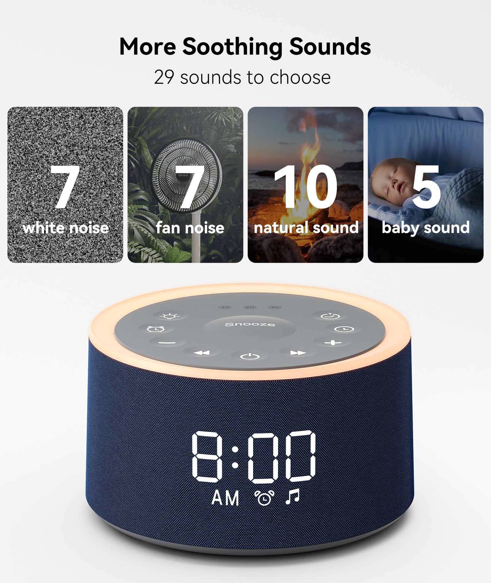 Dreamegg D1+ luz cálida integrada crea ambiente acogedor al dormir.