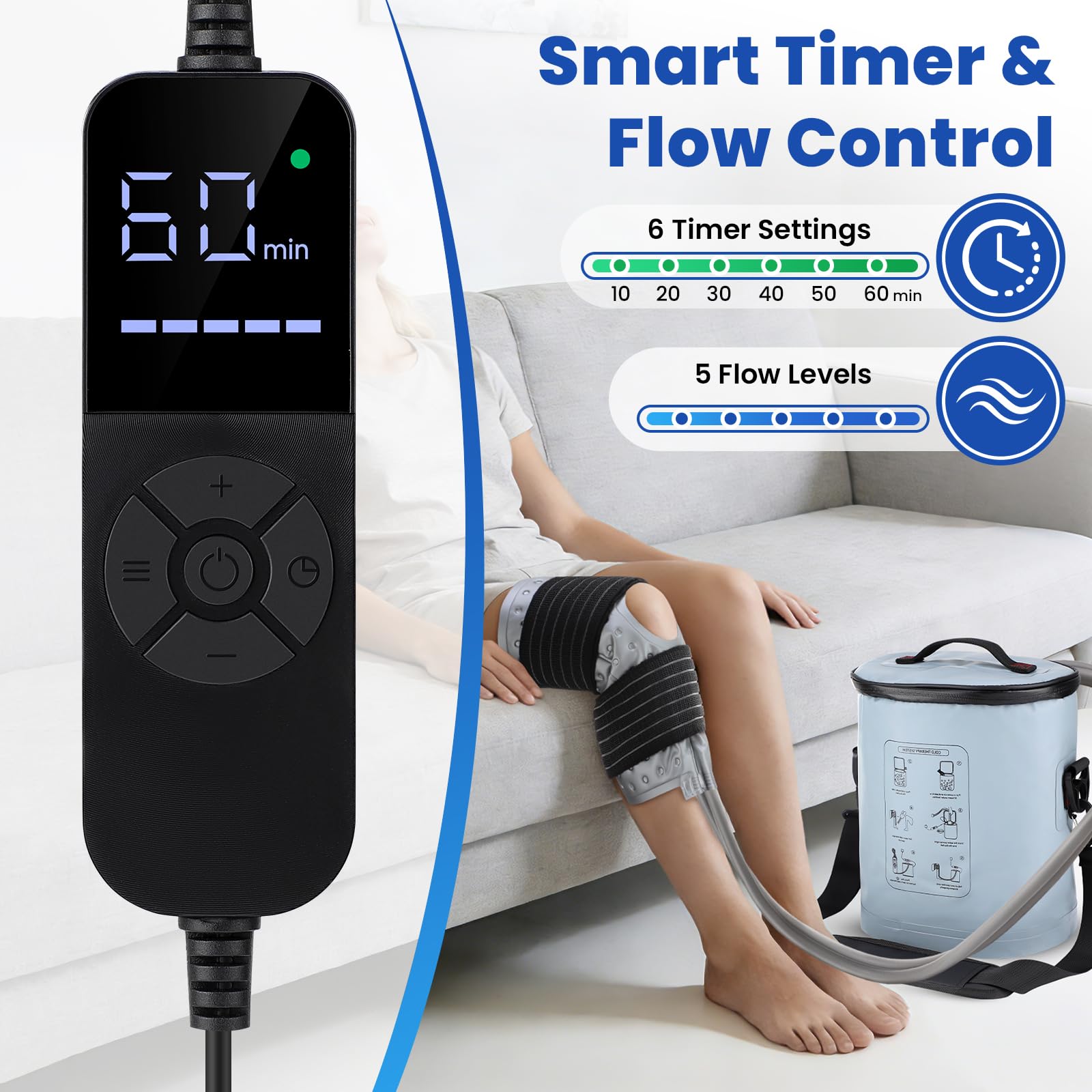 DREAMSOME controlador ajustes: personaliza tiempos y caudal para tu periodo de recuperación.