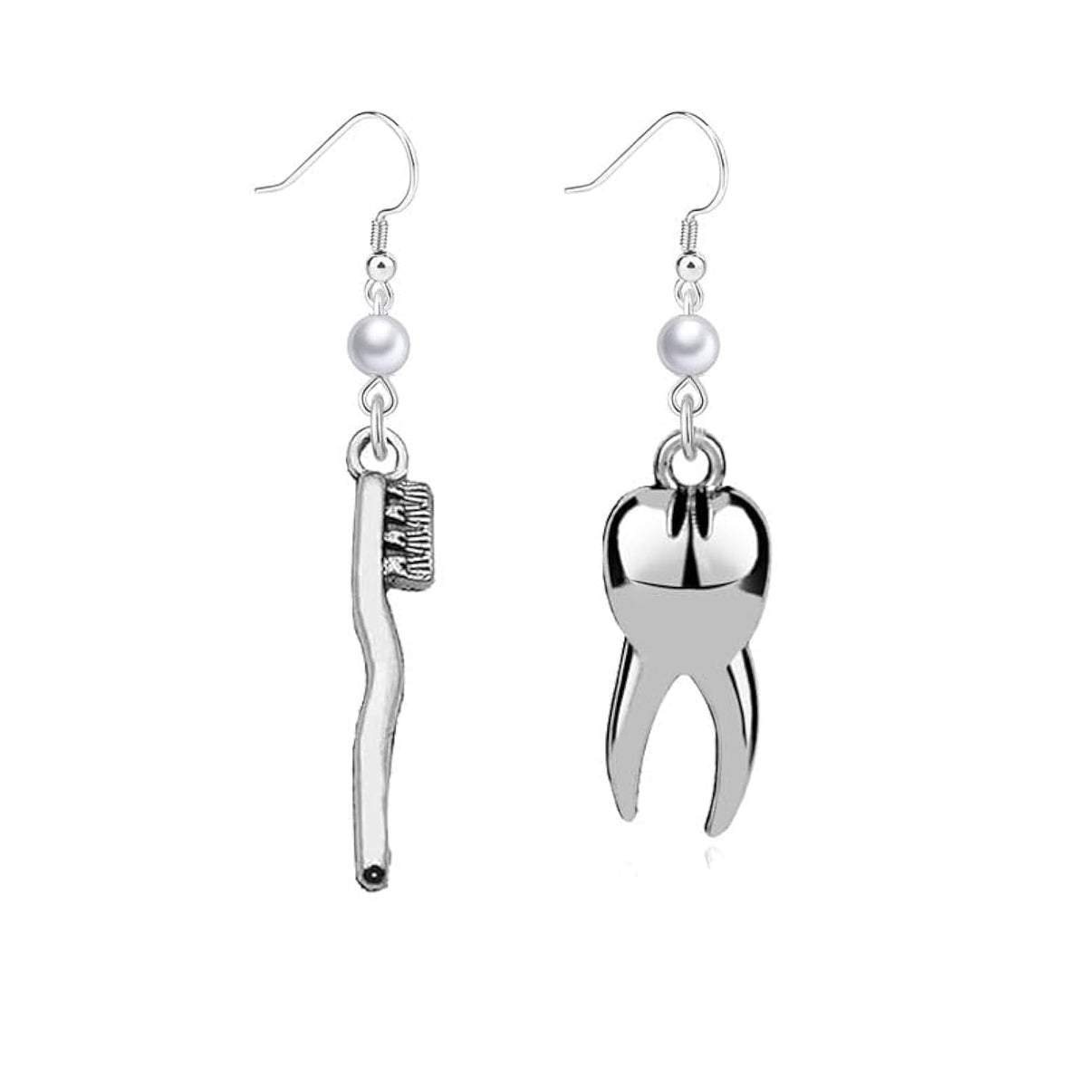 Aretes Dreuyet con perla en diseño dental colgante, ideal para uso diario.
