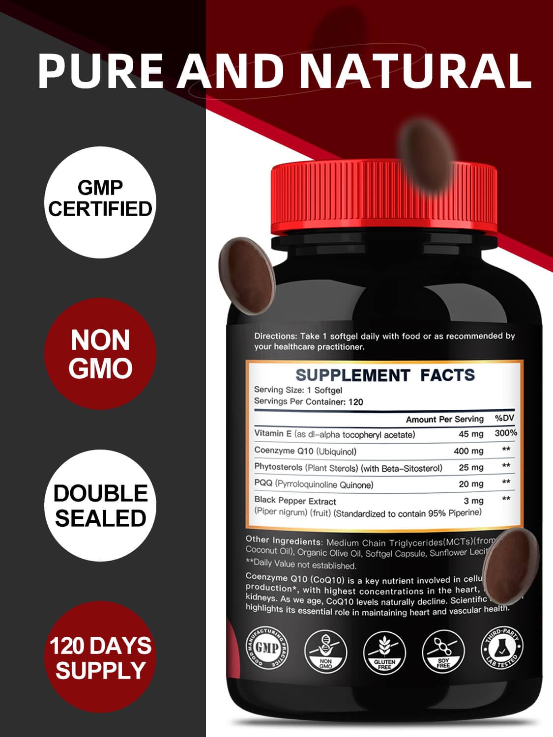 DRFOSTER CoQ10 400 mg botella de vidrio para conservación óptima