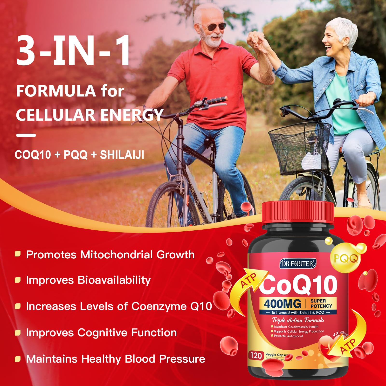 DRFOSTER CoQ10 400mg, etiqueta frontal: información clara del producto