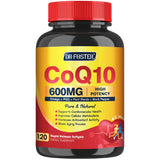 DRFOSTER CoQ10 600 mg cápsulas suaves en botella, absorción mejorada para energía diaria.