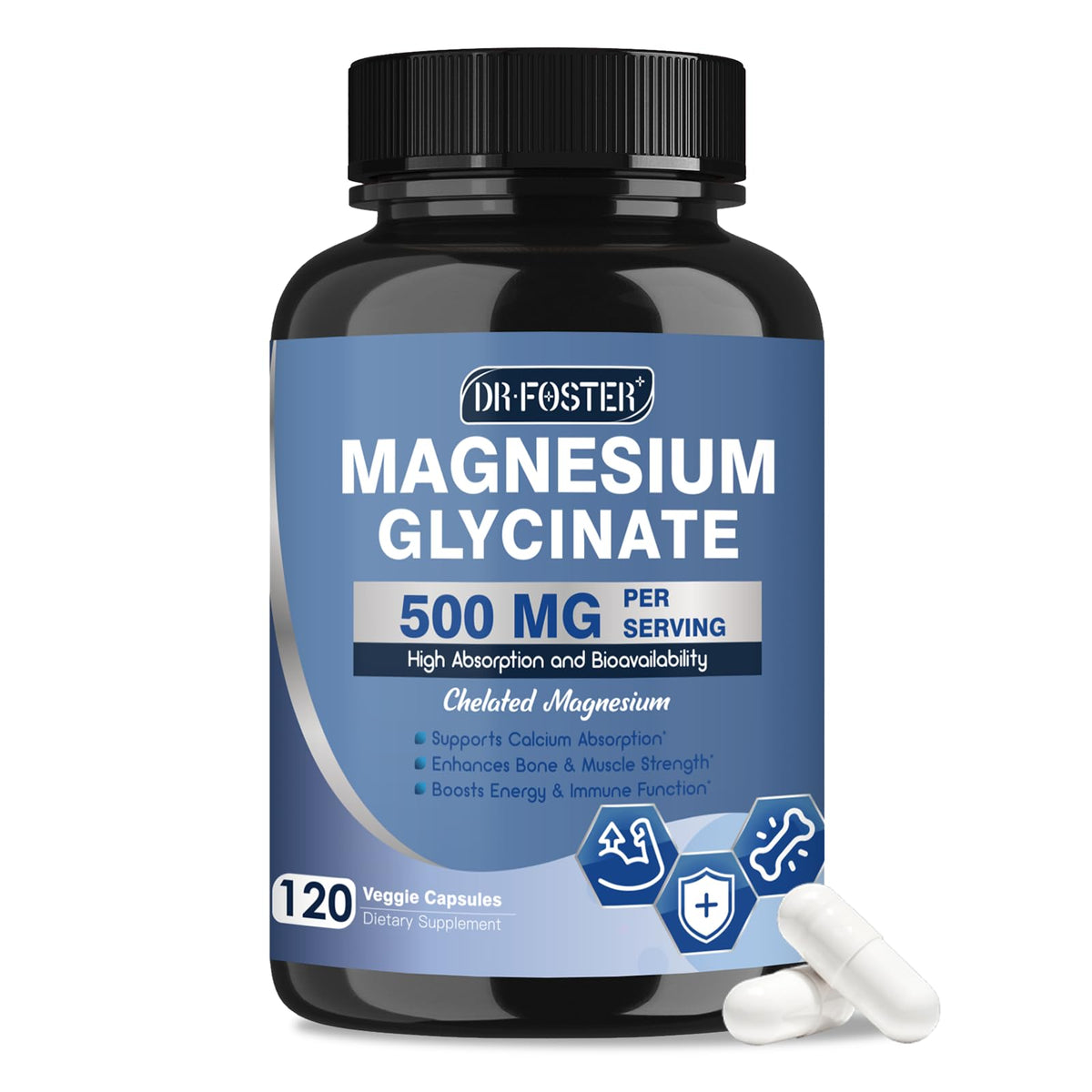 DRFOSTER magnesio glicinato 500mg con zinc y D3 en botella para uso diario