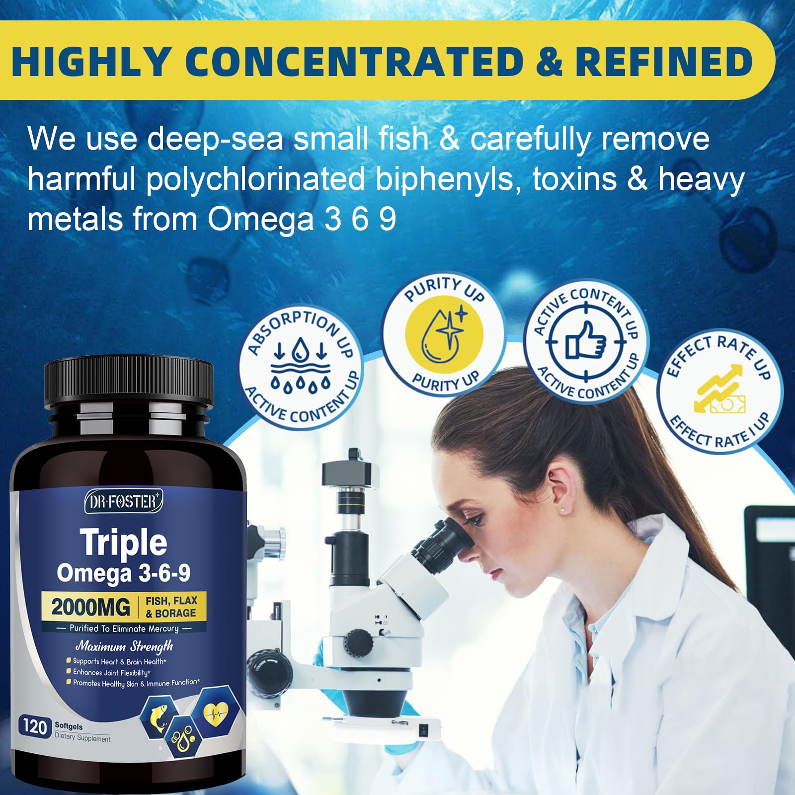 Valor de pureza de DRFOSTER Omega3-6-9: destilación molecular para mayor seguridad.