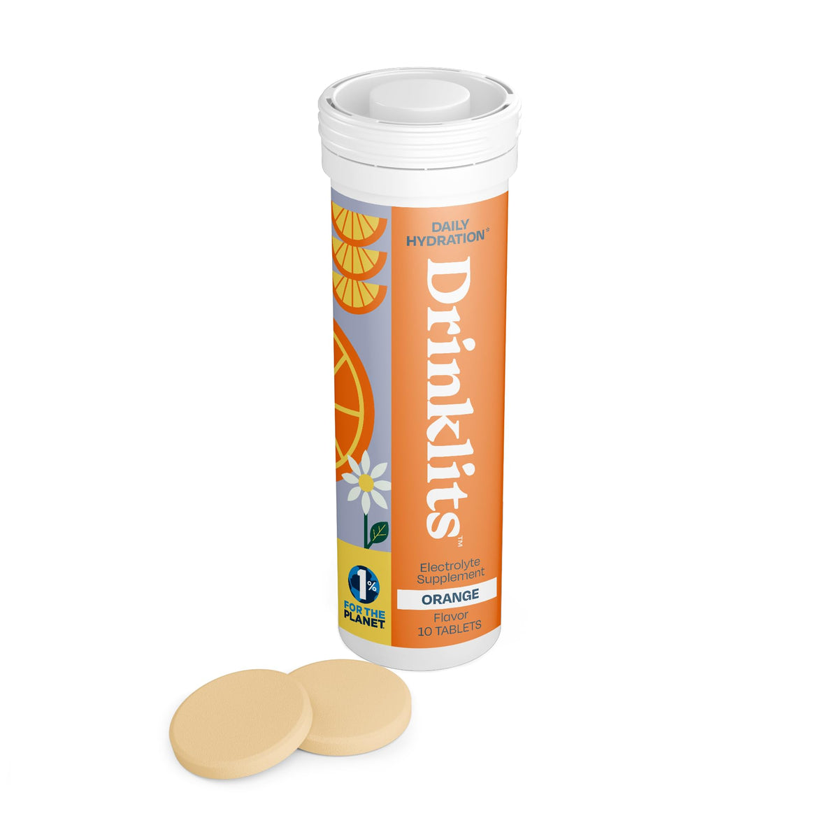 Drinklits Naranja, tableta de electrolitos para hidratación diaria.