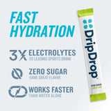 DripDrop electrolitos con sodio y potasio para recargar energía durante la actividad física.