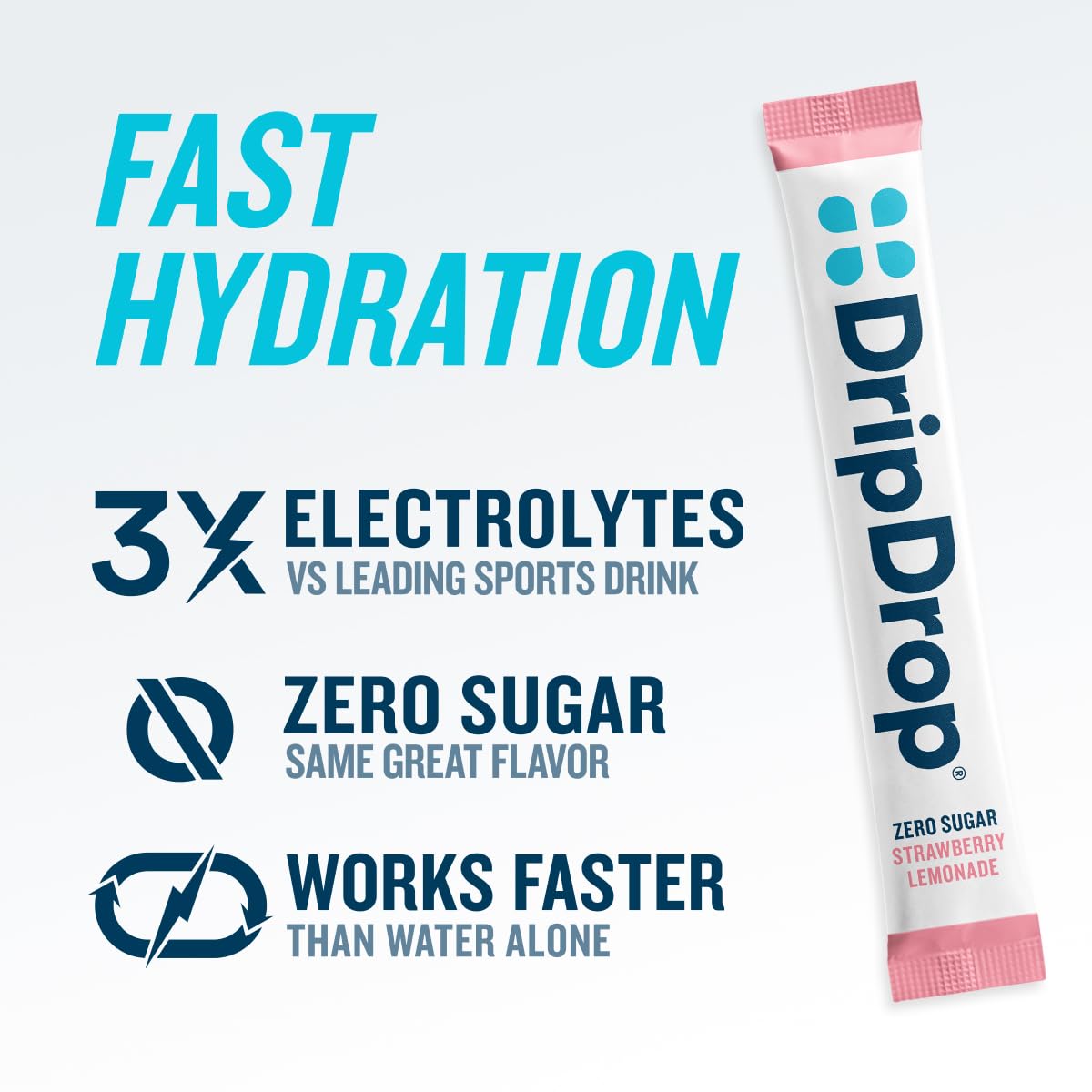 DripDrop empaque porciones para viaje, fácil de transportar y usar.