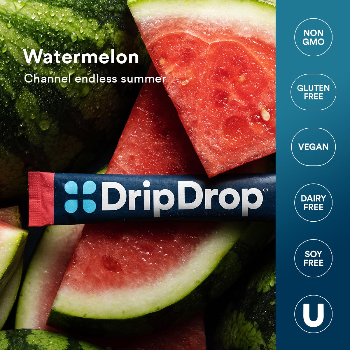 DripDrop etiqueta nutricional clara, muestra electrolitos clave.