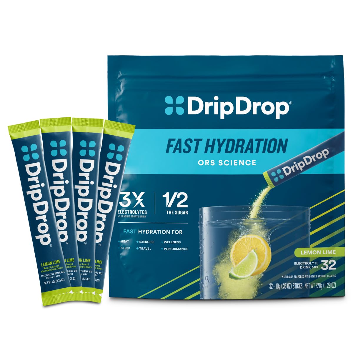 DripDrop hidratación rápida con paquetes limón lima para deporte