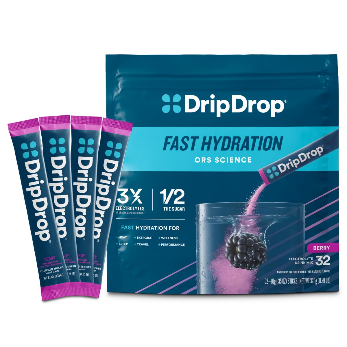 DripDrop, paquetes sabor frambuesa, hidratación rápida para entrenamientos.