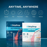 DripDrop mezcla en agua clara, bebida electrolítica fácil de preparar tras entrenos.