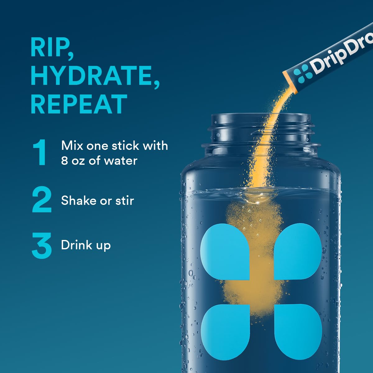 DripDrop mezcla en vaso: disolución rápida en agua fría o templada
