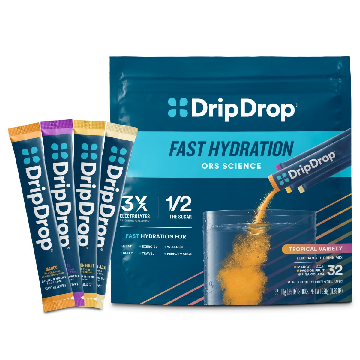 DripDrop mango: sobres portátiles para rehidratación rápida durante entrenamiento