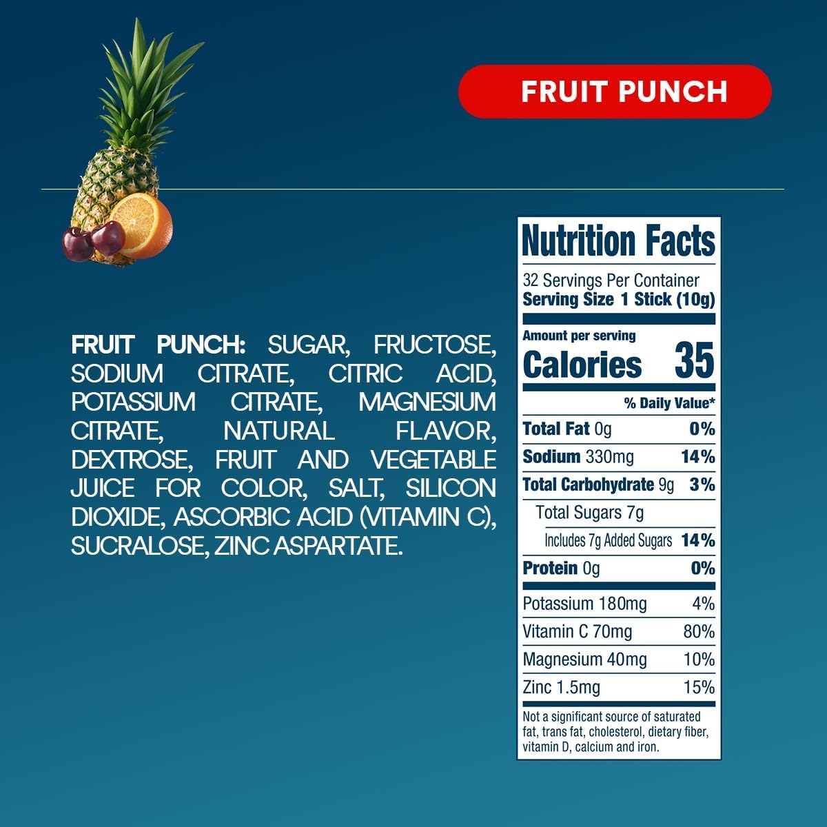 DripDrop Fruta Punch sabor premiado, delicioso para tomar cada día.