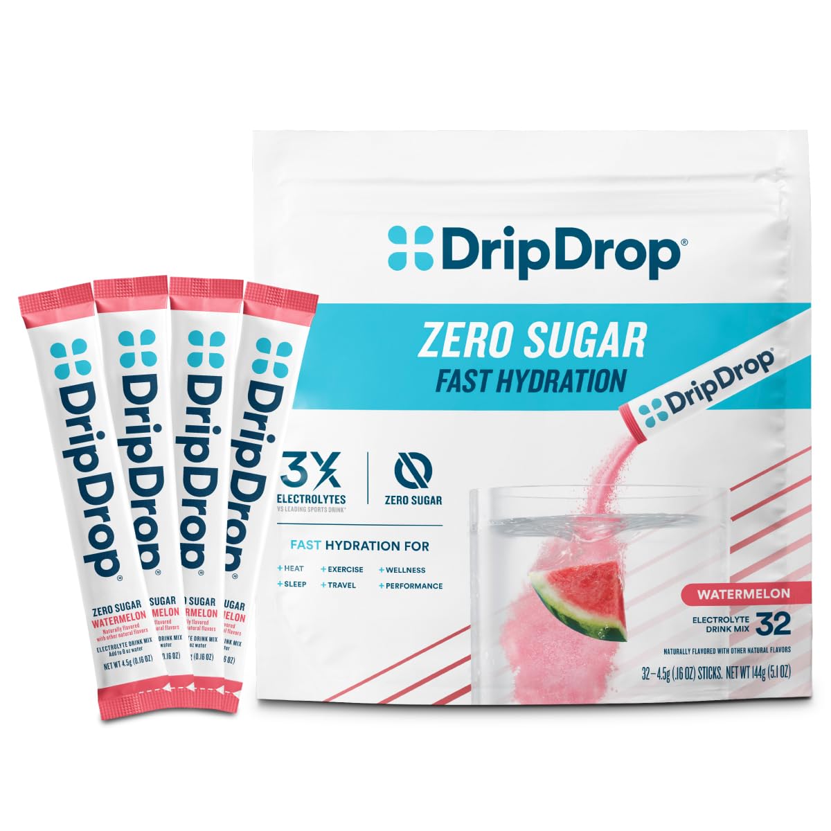 DripDrop sin azúcar, sobre individual, ideal para hidratación rápida durante ejercicio